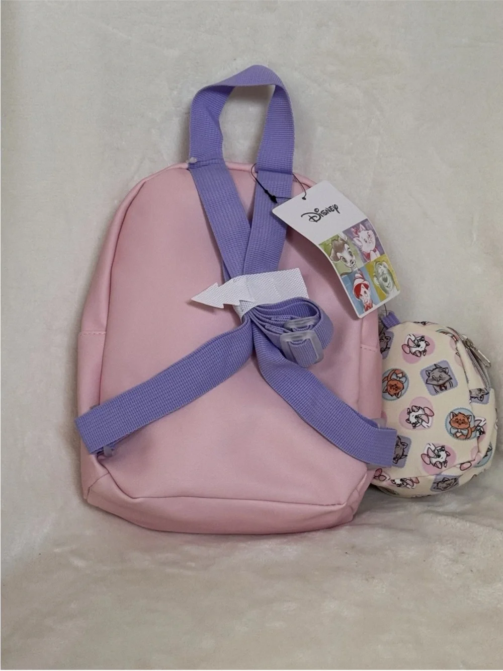Disney The Aristocats Marie Pink Backpack, Lilac Straps and Matching Pouch